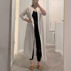 Jenni Kayne Striped long dress Sz M long sleeve button front cotton blend white